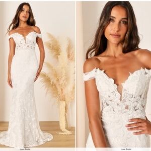 LULU's Bridal Wedding Floral Embroidered Off the Shoulder Corset Mermaid Trumpet